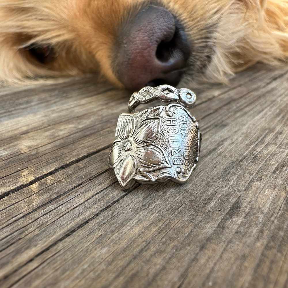 Upcycled British Columbia Flower‎ Wrap Handmade Ring Size 6.5